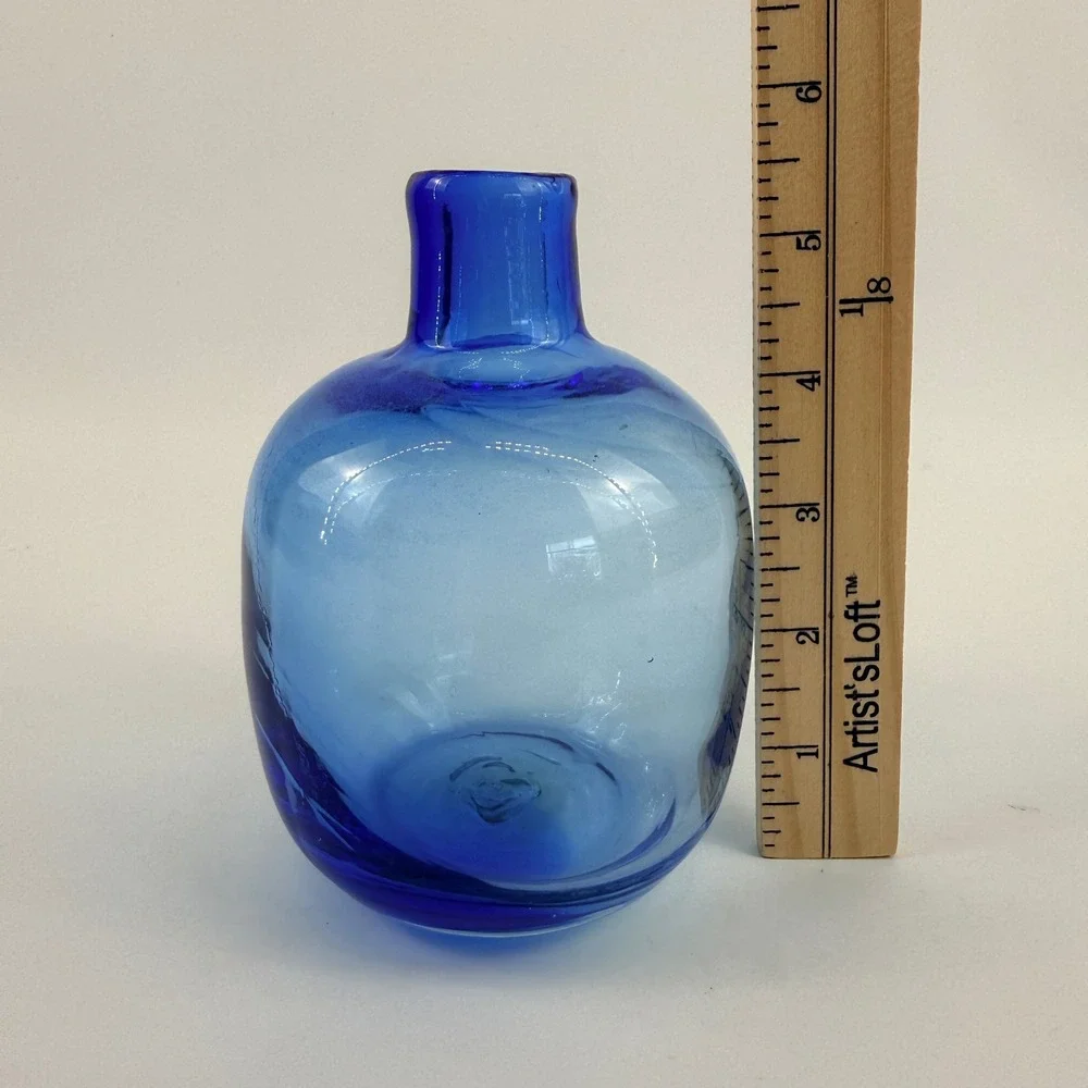 Blenko 6424 Turquoise Bud Vase Candleholder Joel Myers MCM Art Glass